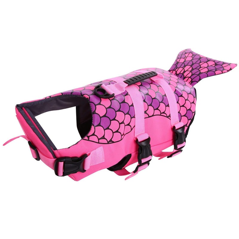 Queenmore Dog Life Jacket Ripstop Shark Dog Safety Vest Adjustable Preserver with High Buoyancy and Durable Rescue Handle for Small,Medium,Large Dogs, Pink Fish X-Small - Image 1